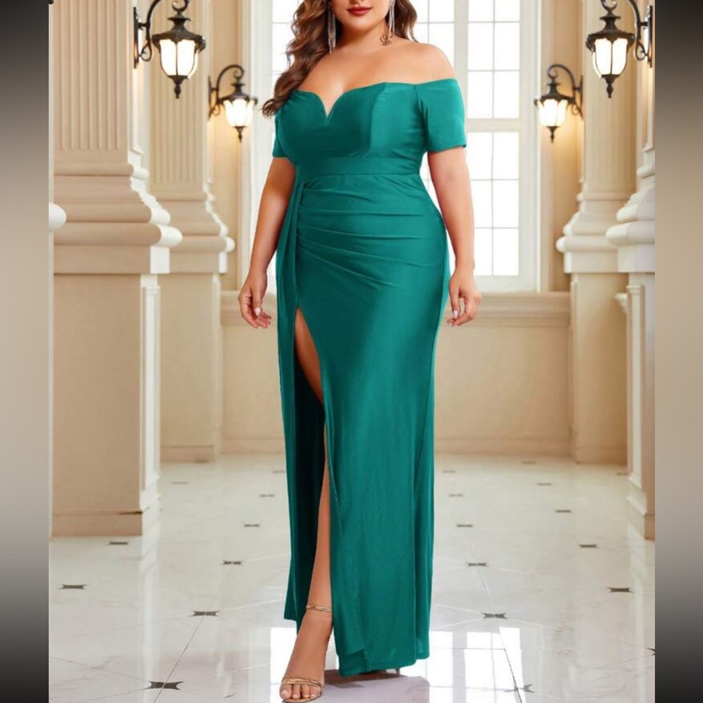 Luxe off shoulder slit thigh party formal dress - Picture 2 of 7